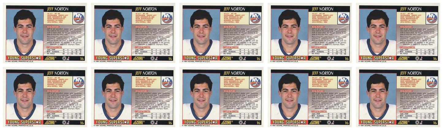 (10) 1991-92 Score Young Superstars Hockey #16 Jeff Norton Card Lot Islanders