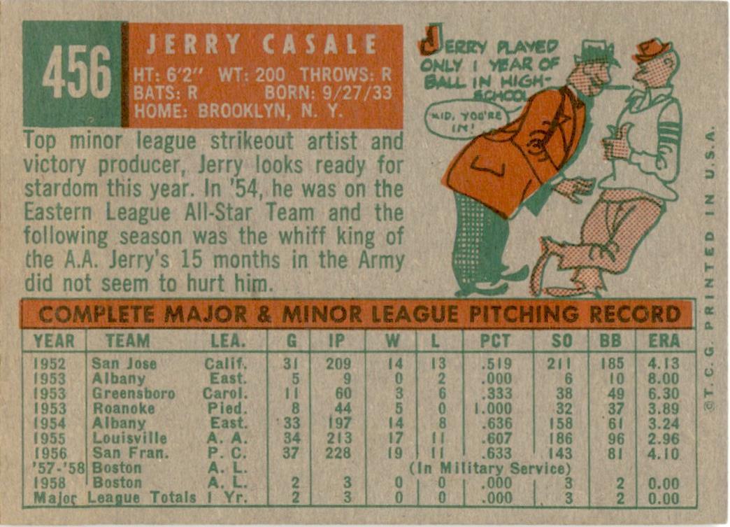 1959 Topps #456 Jerry Casale RC Boston Red Sox GD+