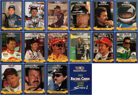 1993 Maxwell House Series 1 NASCAR Racing 15 Card Set & Cover Card