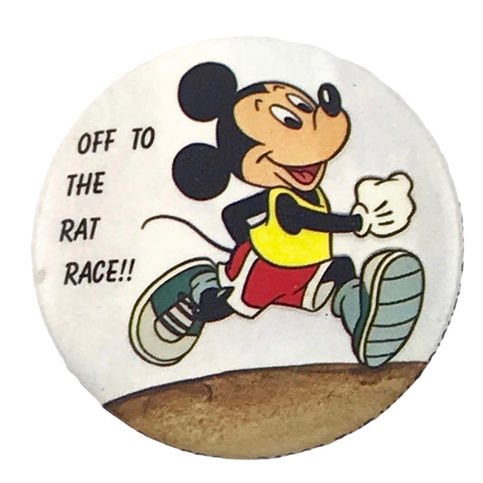 Disney's Mickey Mouse Off to the Rat Race 1.5" Vintage Pinback Button 1987