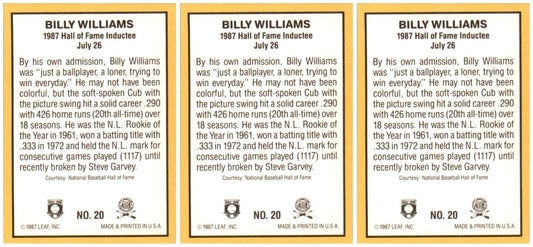 (3) 1987 Donruss Highlights #20 Billy Williams Chicago Cubs Card Lot