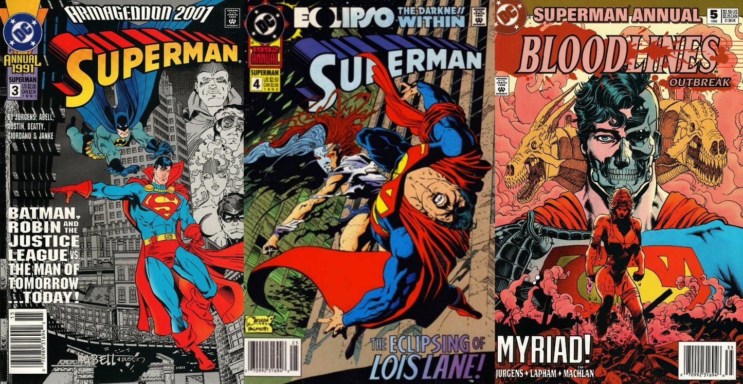 Superman Annual #3-5 Newsstand Covers (1987-2006) DC Comics - 3 Comics