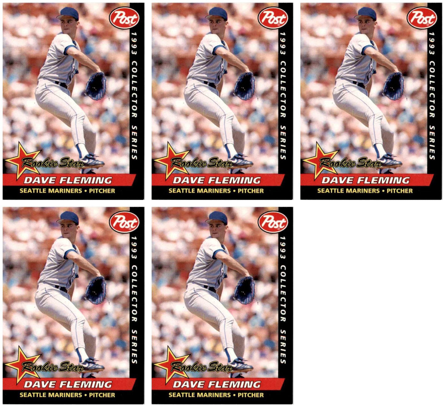 (5) 1993 Post Cereal Baseball #1 Dave Fleming Mariners Baseball Card Lot