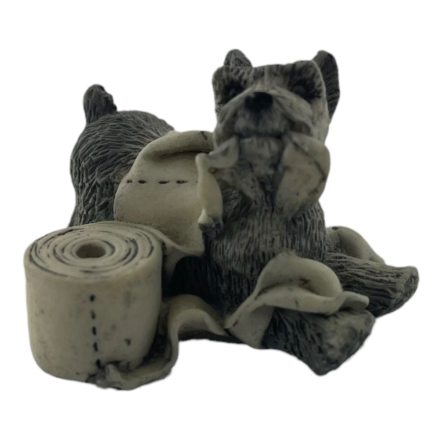 Grey Terrier Schnauzer Dog with Paper Roll 1.5 Inch Vintage Figurine