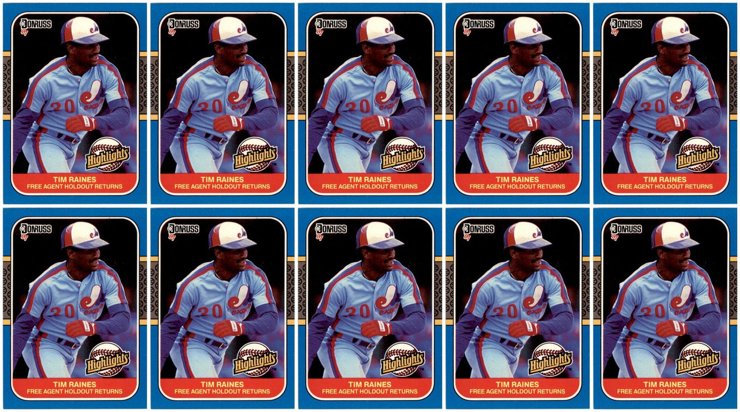 (10) 1987 Donruss Highlights #7 Tim Raines Montreal Expos Card Lot