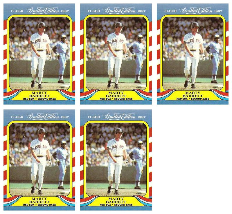 (5) 1987 Fleer Limited Edition Baseball #2 Marty Barrett Lot Boston Red Sox