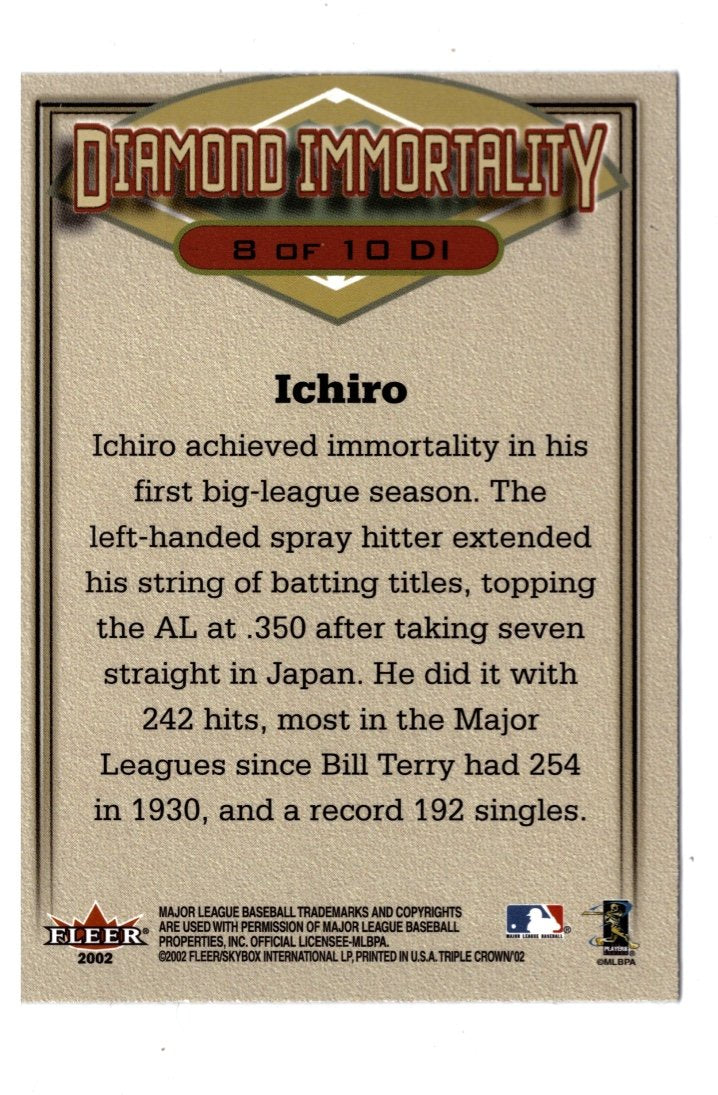 2002 Fleer Triple Crown Diamond Immortality #8DI Ichiro Suzuki Mariners