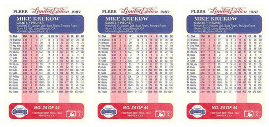 (3) 1987 Fleer Limited Edition Baseball #24 Mike Krukow Lot San Francisco Giants