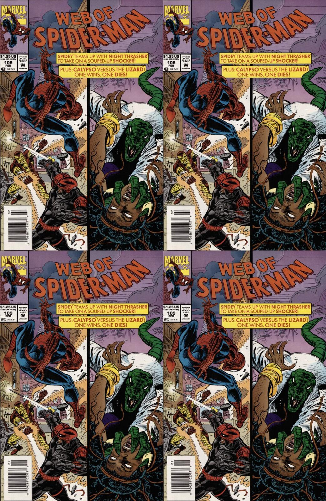 Web of Spider-Man #109 Newsstand Covers (1985-1995) Marvel Comics - 4 Comics
