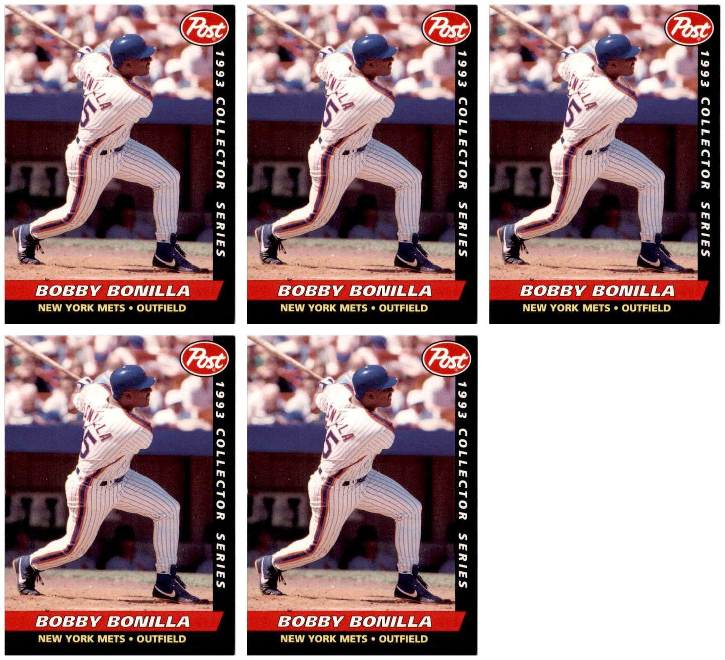 (5) 1993 Post Cereal Baseball #24 Bobby Bonilla Mets Baseball Card Lot