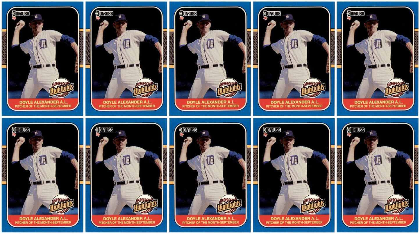 (10) 1987 Donruss Highlights #52 Doyle Alexander Detroit Tigers Card Lot