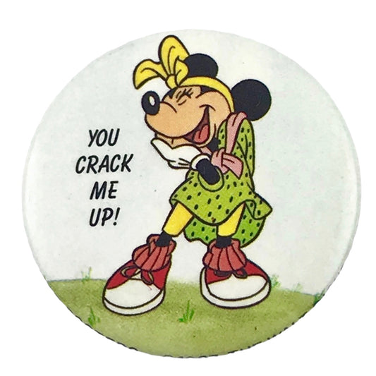 Disney's Minnie Mouse You Crack Me Up! 1.5" Vintage Pinback Button 1987