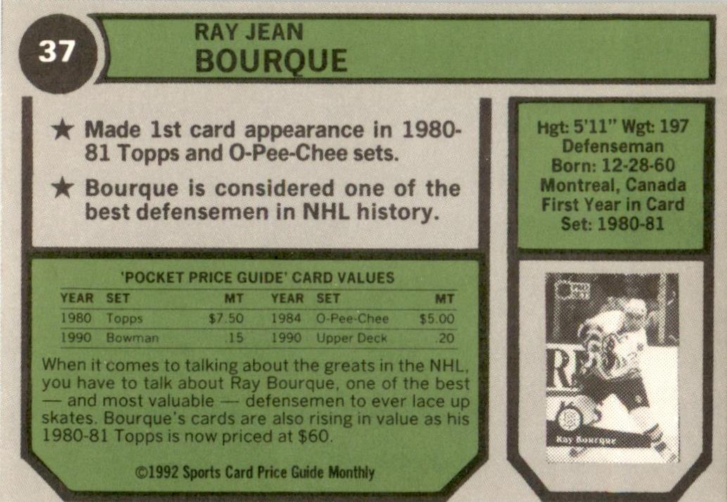 1992 SCD #37 Ray Bourque Boston Bruins