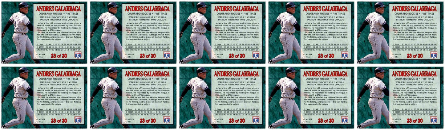 (10) 1994 Post Cereal Baseball #23 Andres Galarraga Rockies Baseball Card Lot