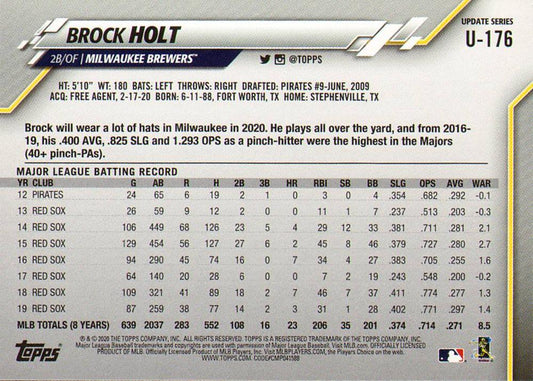 2020 Topps Update Rainbow Foil #U-176 Brock Holt Milwaukee Brewers