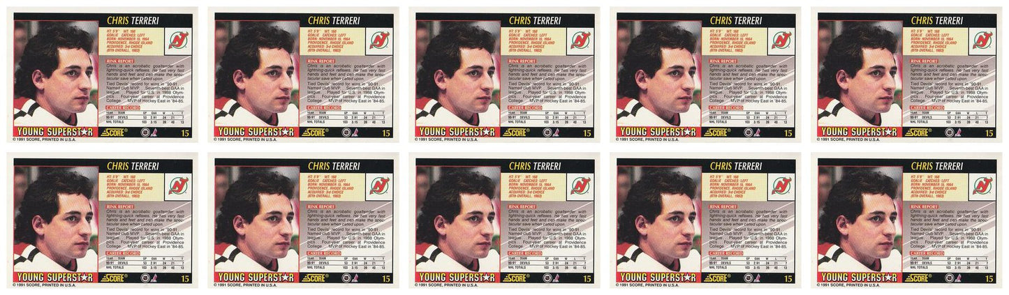 (10) 1991-92 Score Young Superstars Hockey #15 Chris Terreri Card Lot Devils