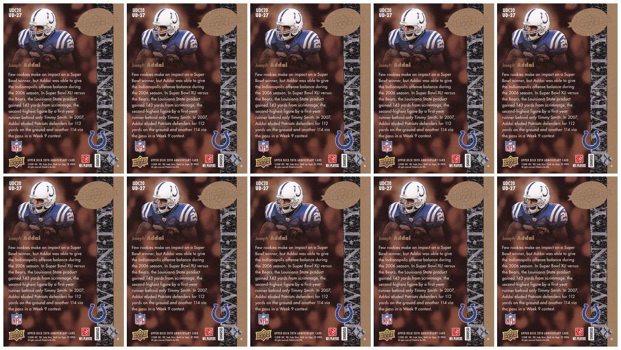 (10) 2008 Upper Deck 20th Anniversary UD-27 Joseph Addai Lot Indianapolis Colts