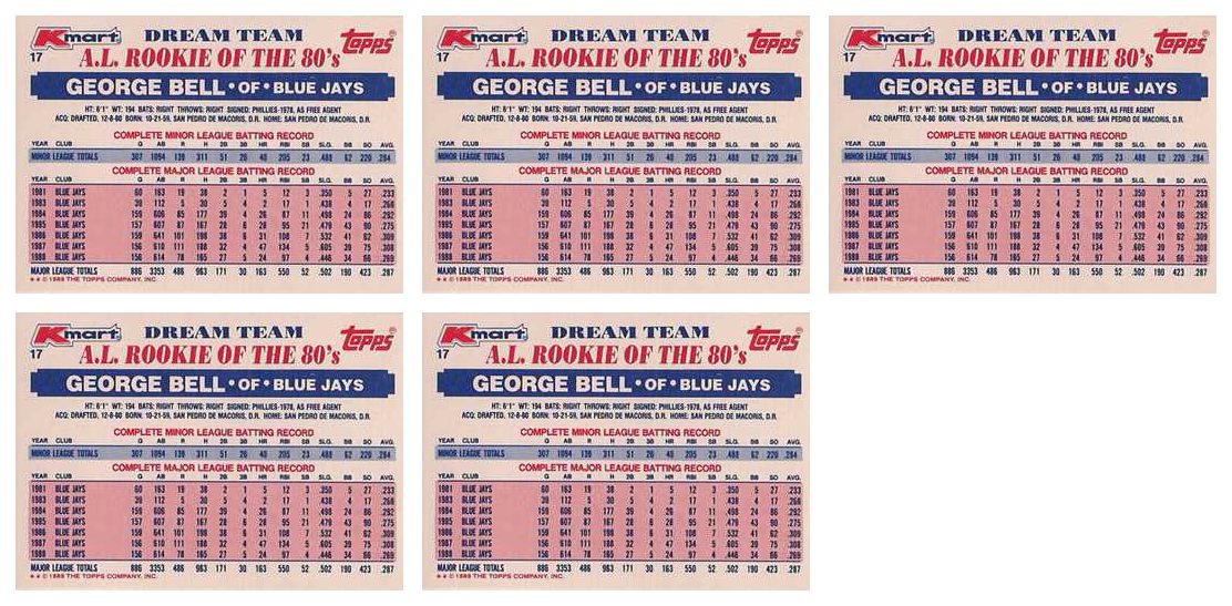 (5) 1989 Topps K-Mart Dream Team Baseball #17 George Bell Lot Blue Jays