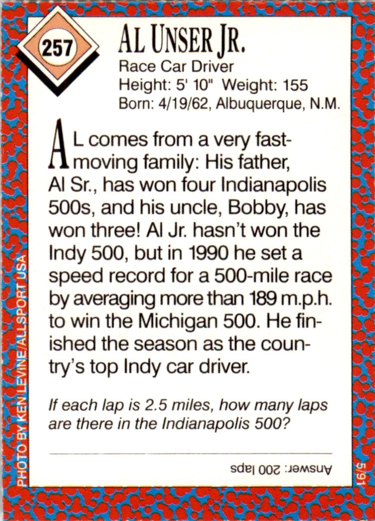 1991 Sports Illustrated for Kids #257 Al Unser Jr. Auto Racing