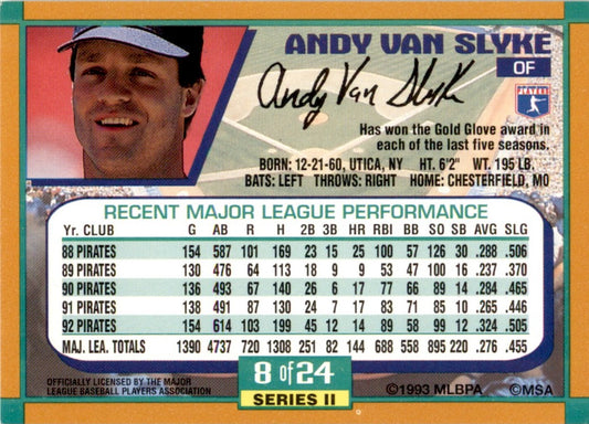 1993 Duracell Power Players II #8 Andy Van Slyke Pittsburgh Pirates