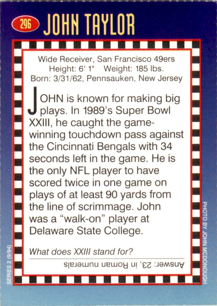 1994 Sports Illustrated for Kids #296 John Taylor San Francisco 49ers