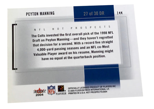 2004 Fleer Hot Prospects Draft Rewind #27DR Peyton Manning Indianapolis Colts