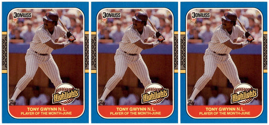 (3) 1987 Donruss Highlights #12 Tony Gwynn San Diego Padres Card Lot