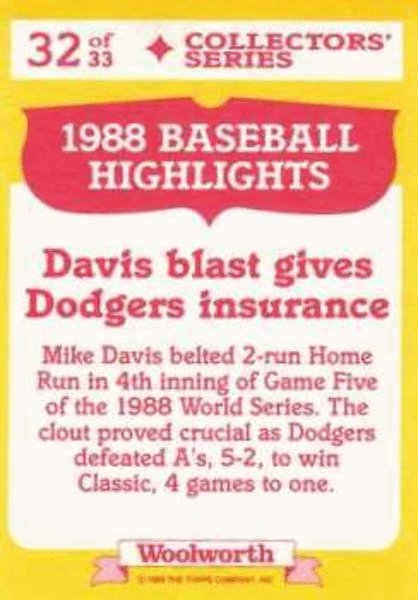 1989 Topps Woolworth Baseball Highlights Baseball 32 Mike Davis