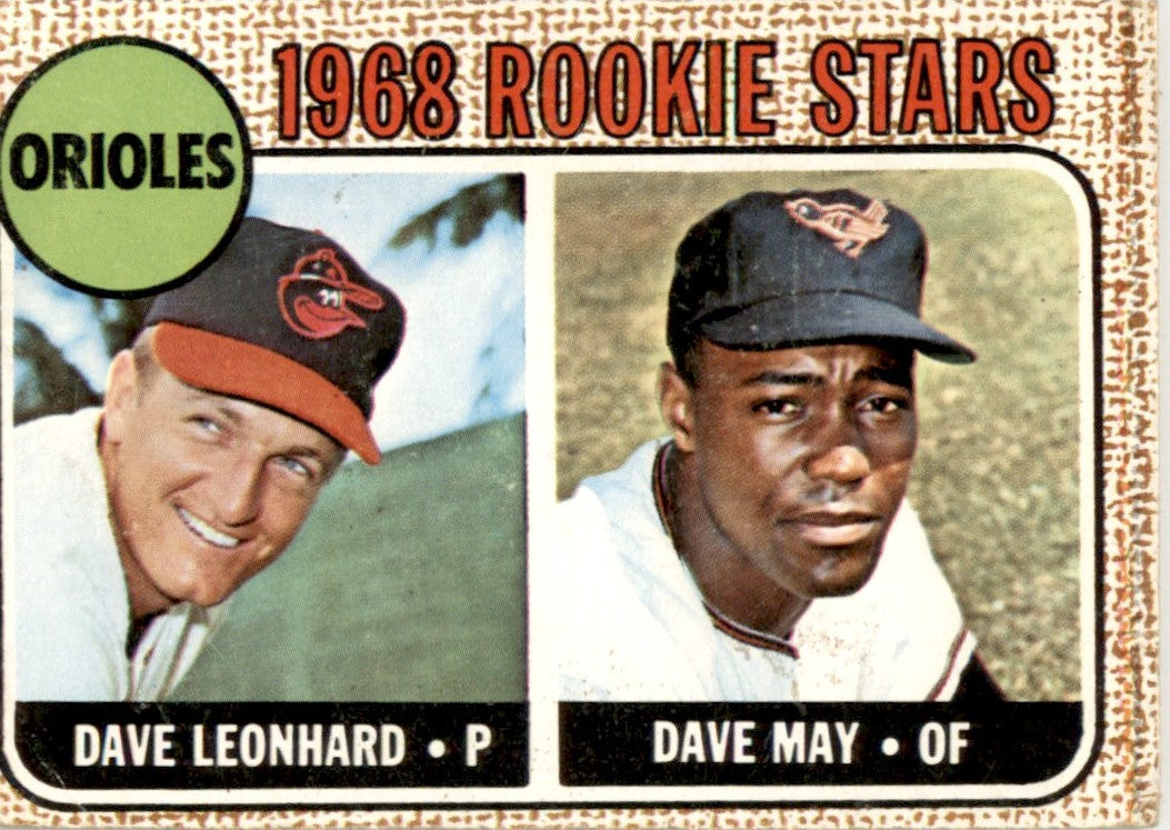 1968 Topps #56 Orioles Rookies - Dave Leonhard / Dave May RC Orioles GD
