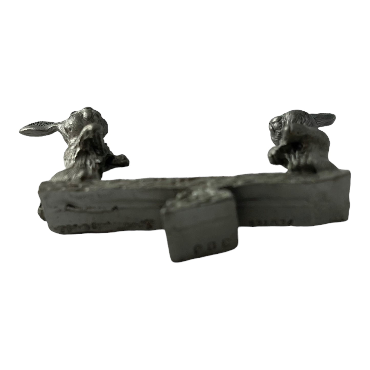 Bunny Rabbits on Teeter Totter 2 Inch Vintage Pewter Figurine