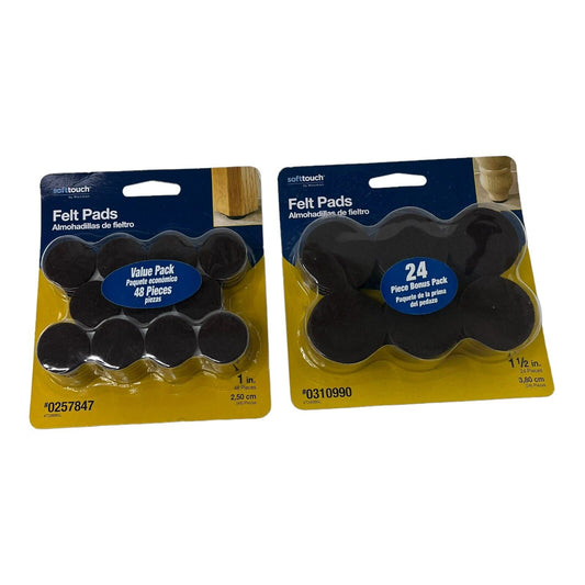 Lot of 2 Soft Touch 1 Inch & 1.5 Inch Black Round Felt Pads New in Package