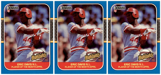 (3) 1987 Donruss Highlights #3 Eric Davis Cincinnati Reds Card Lot