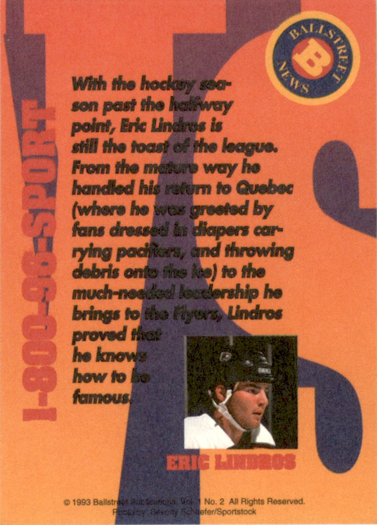 1993 Ballstreet #2 Eric Lindros Philadelphia Flyers