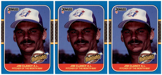 (3) 1987 Donruss Highlights #11 Jim Clancy Toronto Blue Jays Card Lot