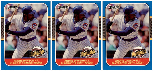 (3) 1987 Donruss Highlights #31 Andre Dawson Chicago Cubs Card Lot