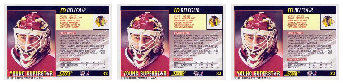 (3) 1991-92 Score Young Superstars Hockey #32 Ed Belfour Card Lot Blackhawks