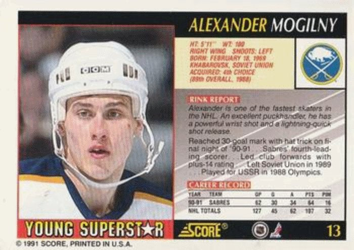 1991-92 Score Young Superstars Hockey 13 Alexander Mogilny