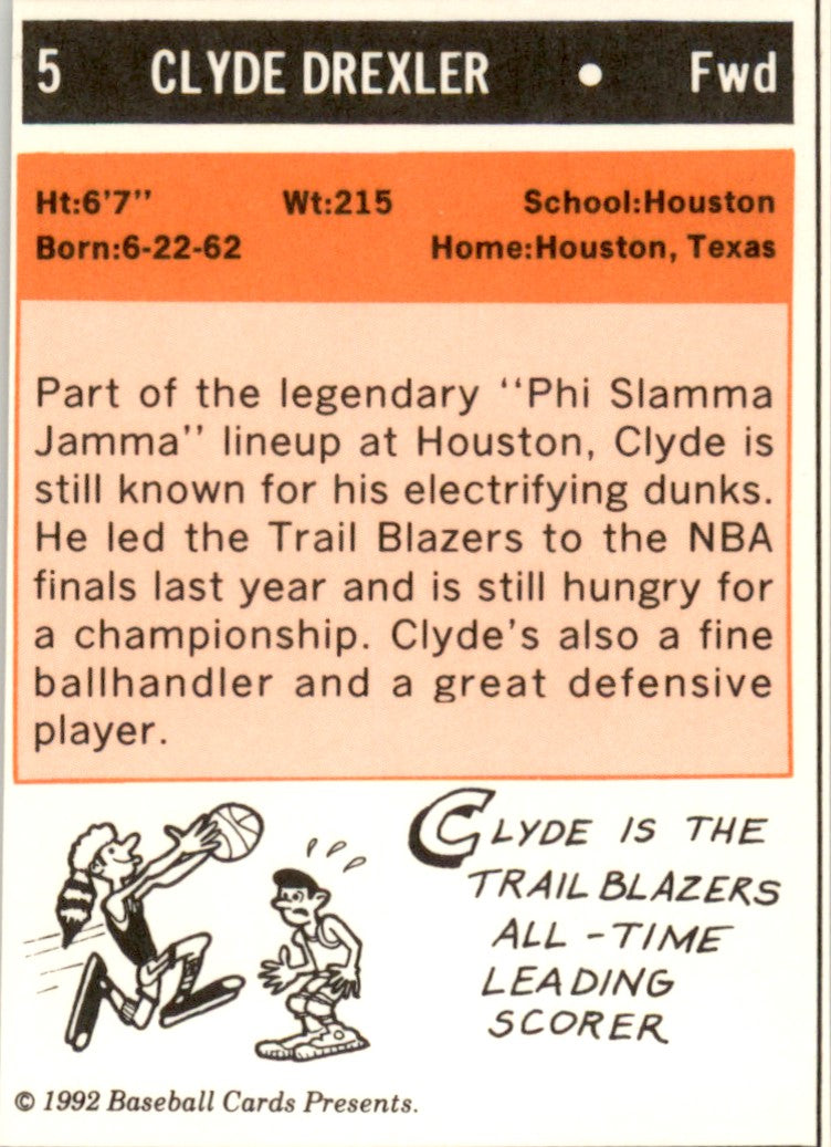 1992 Baseball Card Presents #5 Clyde Drexler Portland Trail Blazers