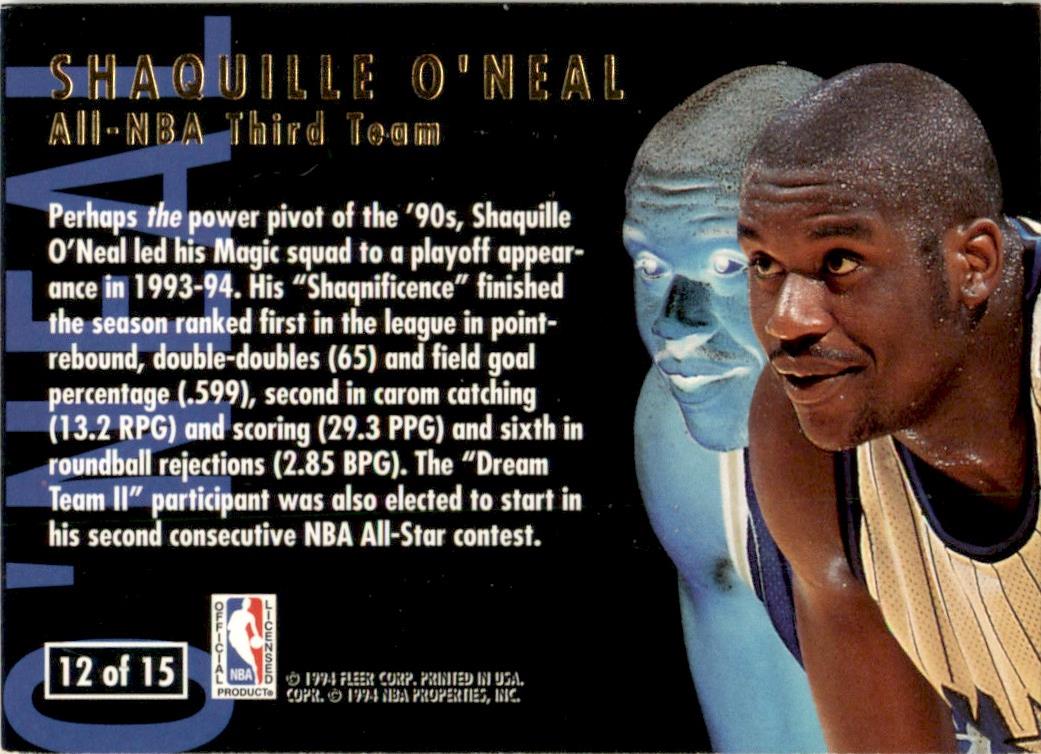 1994 Ultra All-NBA Big Blue Basketball Dream Team #12 Shaquille O'Neal Magic