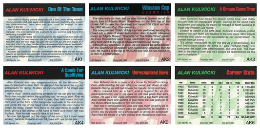1993 Action Packed Alan Kulwicki 6 Card Hand Collated Set