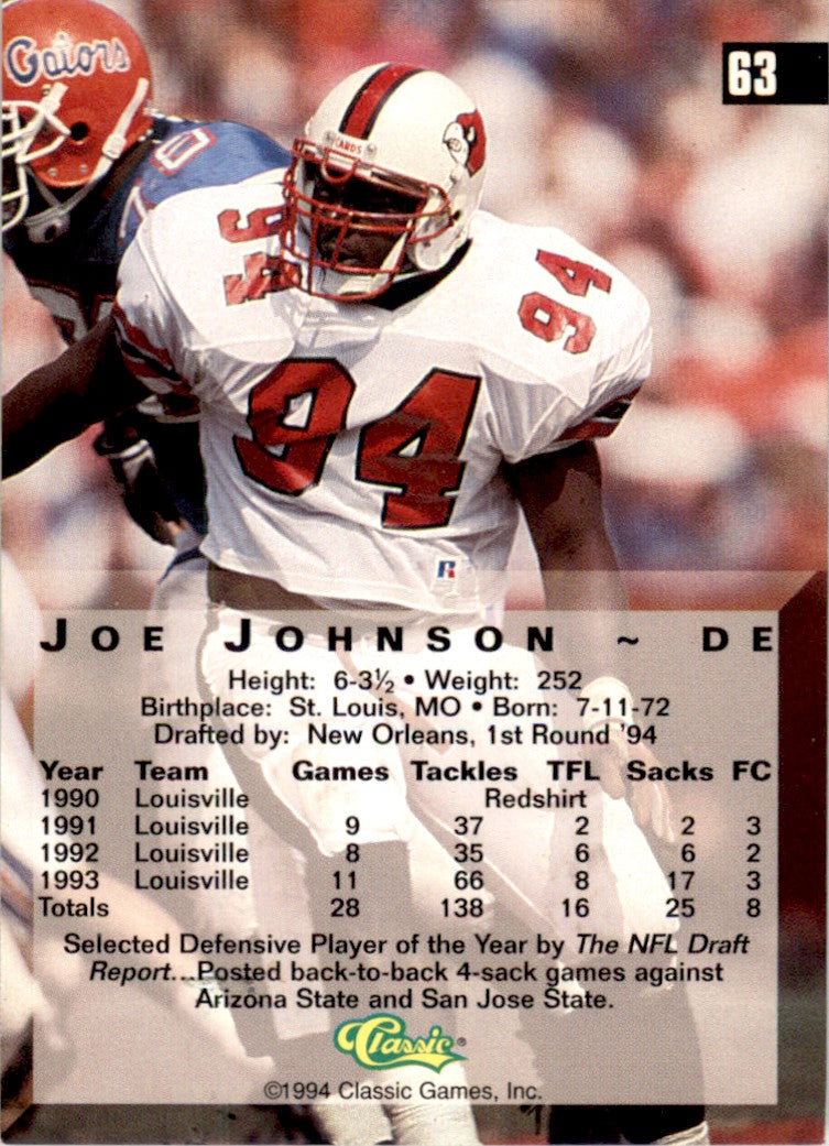 1994 Classic Four Sport Printer's Proofs #63 Joe Johnson Louisville Cardinals