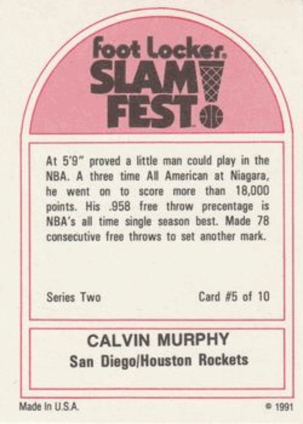1991 Foot Locker Slam Fest Basketball #5 Calvin Murphy Houston Rockets