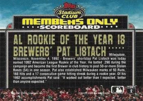 1992 Stadium Club Members Only #NNO Pat Listach Milwaukee Brewers