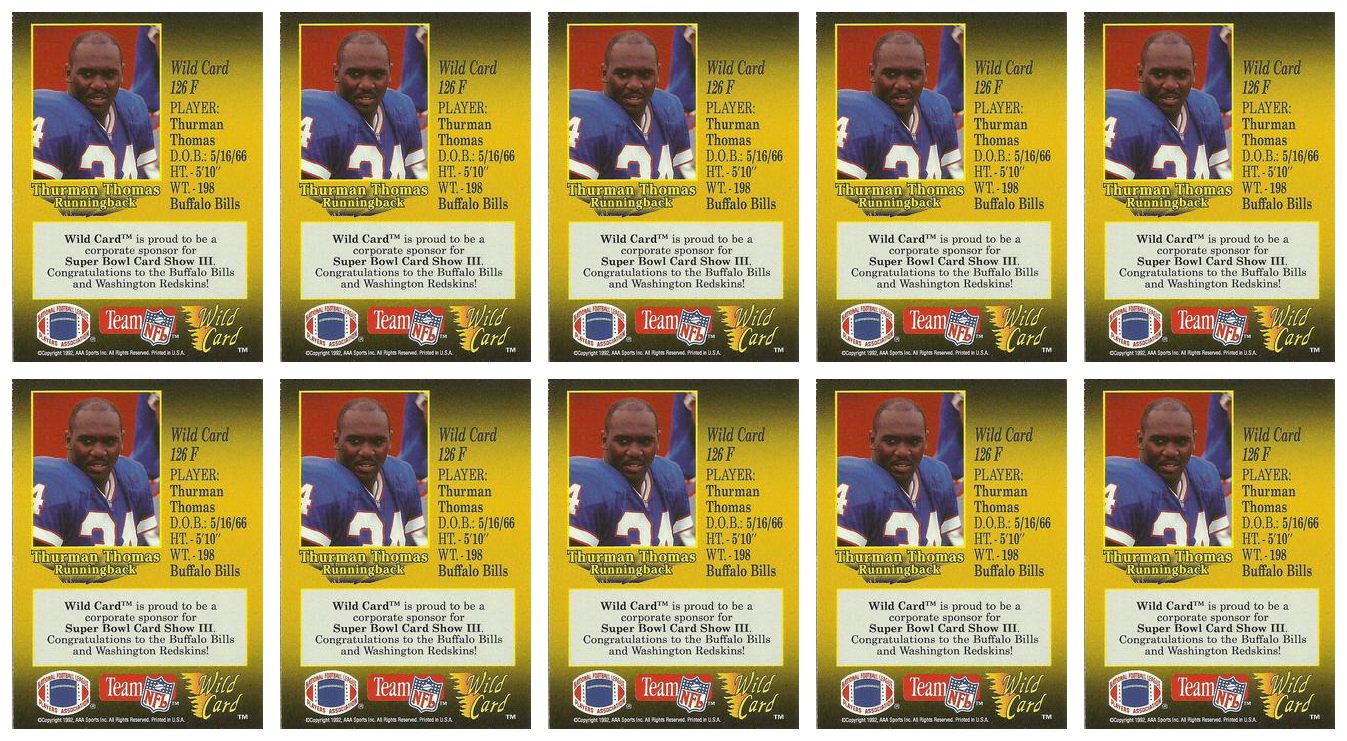 (10) 1991 Wild Card NFL Experience Exchange #26F Thurman Thomas Lot Bills