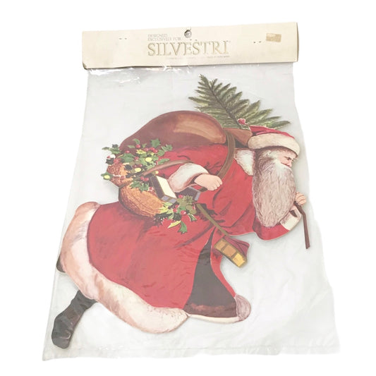 Santa Claus with Tree Bag of Gifts Vintage Paper 16" X 9" Cutout Silvestri