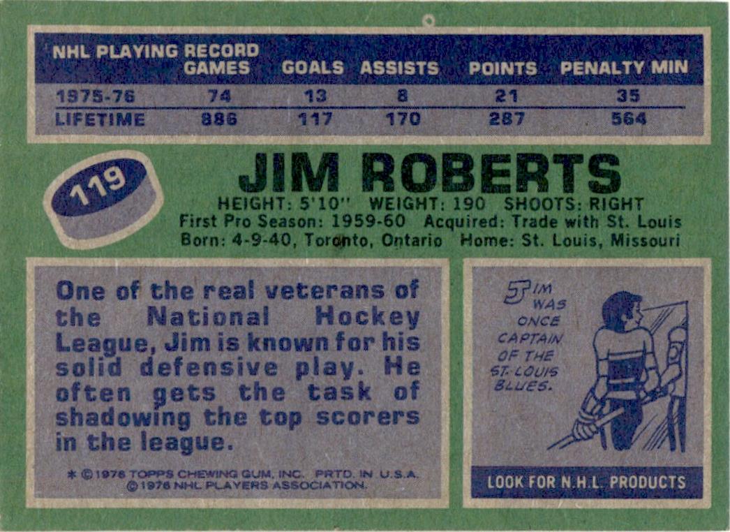 1976 Topps #119 Jim Roberts Montreal Canadiens EX