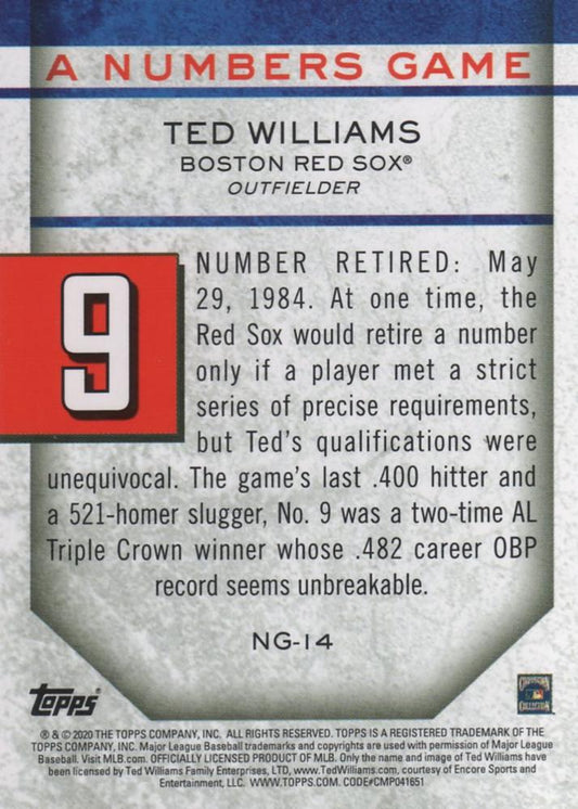 2020 Topps Update A Numbers Game #NG-14 Ted Williams Boston Red Sox