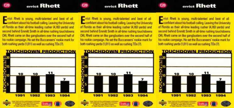 (3) 1995 Coll. Choice Crash The Game Silver Football #C20 Errict Rhett Lot