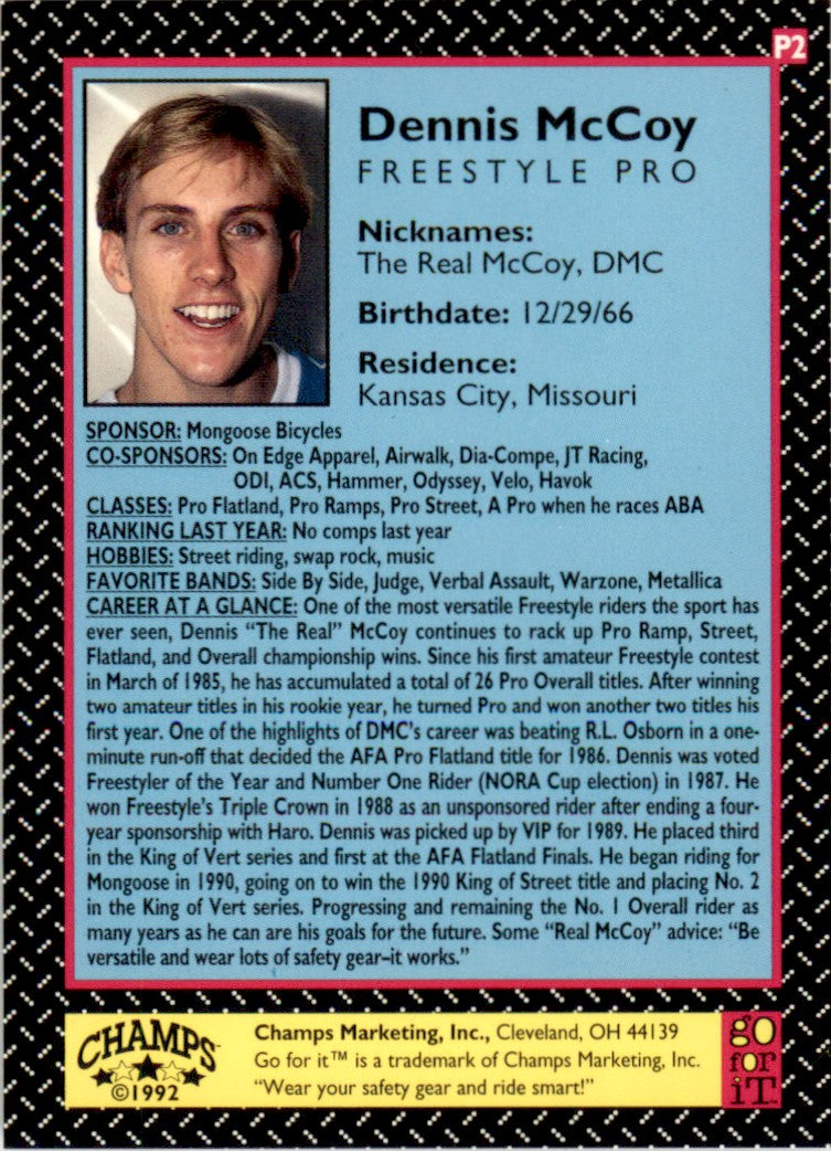 1992 Champs '92 Promo #P2 Dennis McCoy Freestyle BMX