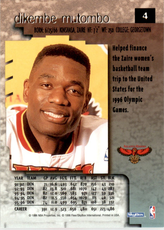 1996 Kenner Starting Lineup Card Dikembe Mutombo Atlanta Hawks